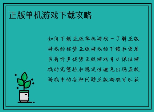 正版单机游戏下载攻略